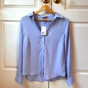 NWT H&M blouse baby blue business casual women’s work top button down long